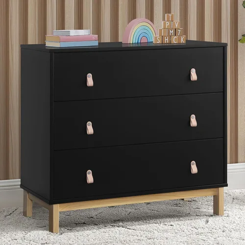 Vista 2 de babyGap Legacy 3 Drawer Dresser with Leather Pulls and Interlocking Drawers by Delta Children, Ebony/Natural Ébano/Natural