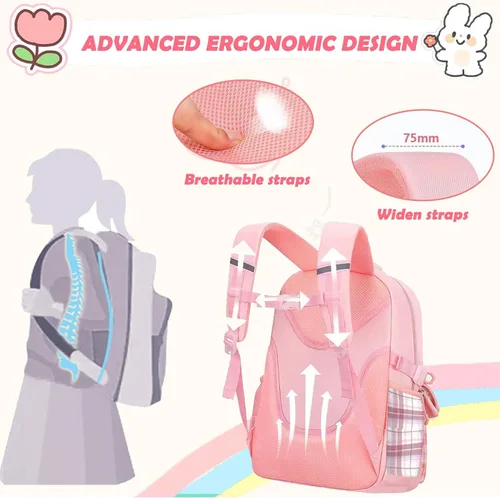 Vista 6 de Mochila para niñas, mochila escolar linda para niñas, niños y adolescentes, mochila Kawaii para primaria, Rosa, Mediana, Mochilas Tradicionales