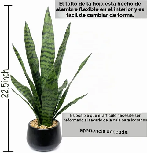Vista 3 de Bird Fiy Planta artificial de serpiente de 22.5 pulgadas, agave artificial, Sansevieria, plantas artificiales en maceta para decoración