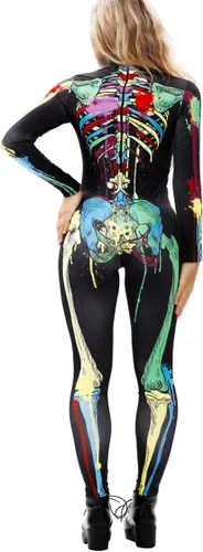 Vista 3 de Fixmatti Disfraz de Fiesta de Halloween para Mujer Mono de Manga Larga con Estampado de Calavera Varios
