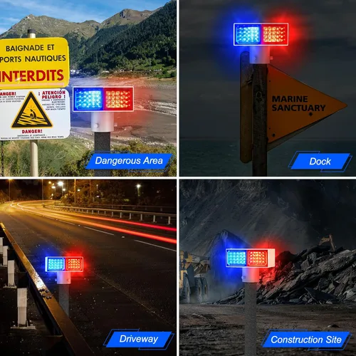 Vista 6 de Aolyty Luz estroboscópica solar, luz roja brillante y azul intermitente IP65, luz de advertencia solar impermeable de doble cara, luces