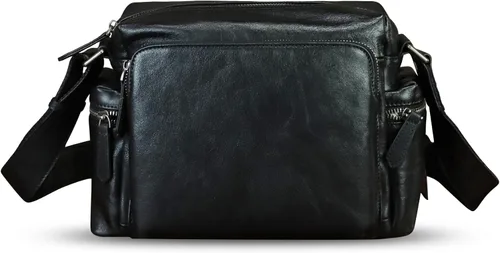 Vista 2 de IVTG Bolso de cuero genuino y bolso de mensajero para hombre, bolso de hombro de cuero a la moda, maletín, bolso cruzado, correa