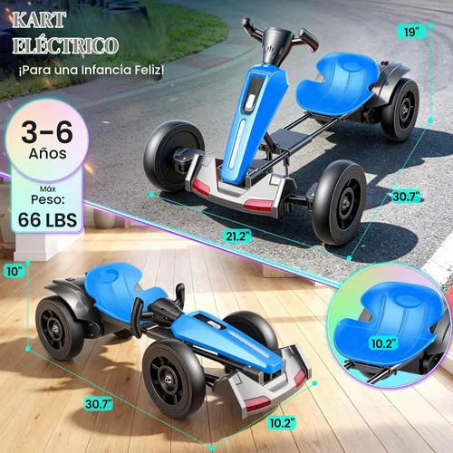 Vista 2 de Hikole Go Kart eléctrico de 12 V para niños a partir de 3 años, plegable Azul