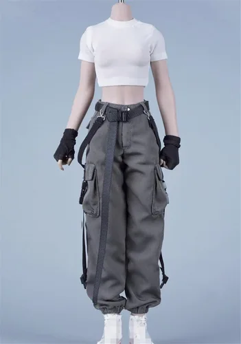 Vista 8 de Ropa femenina a escala 1/6, camiseta y pantalones, guante, cinturón, traje de disfraz para soldado de 12 pulgadas, figura de acción