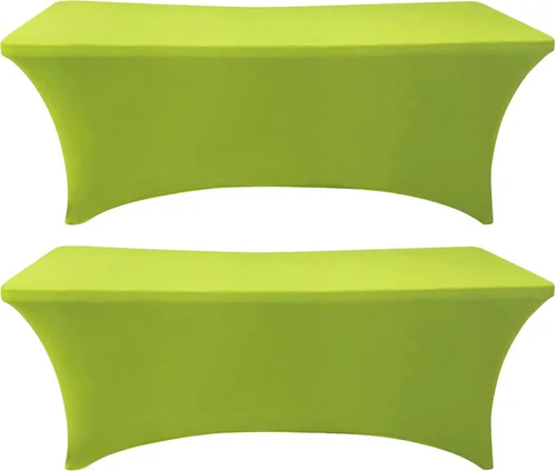 Vista 10 de Paquete de 2 fundas de mesa ajustadas rectangulares de spandex de 6 pies, color beige, mantel de tela elástica sin arrugas para fiestas, ferias