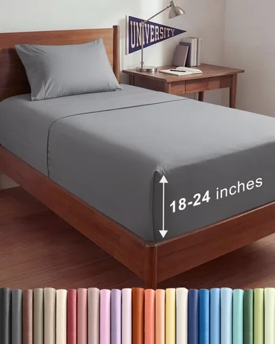 Vista 140 de Sábanas individuales de bolsillo extra profundo, sábanas transpirables y refrescantes de 3 piezas, juego de sábanas de lujo para hotel, suaves, sin