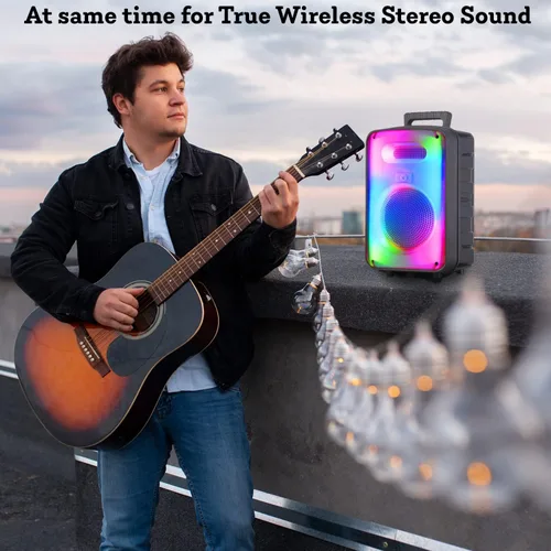 Vista 7 de Technical Pro Altavoz Bluetooth bidireccional recargable de 600 vatios de 8 pulgadas con pared LED brillante, radio FM, USB, sonido estéreo TWS