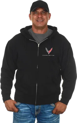 Vista 2 de JH DESIGN GROUP Sudadera con capucha para hombre Chevy C8 Corvette con cremallera completa negra