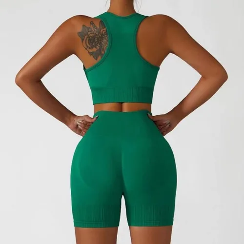 Vista 4 de CZDYUF - Conjunto de yoga sin costuras para mujer, trajes deportivos para gimnasio, ropa de fitness, ropa de dos piezas para entrenamiento
