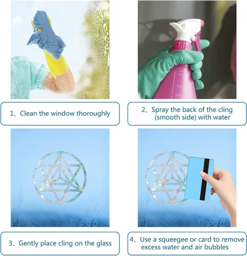 Vista 3 de GORGECRAFT 16 calcomanías de alerta de cristal de arco iris de geometría sagrada para ventanas, diseño de flores de la vida, anticolisión