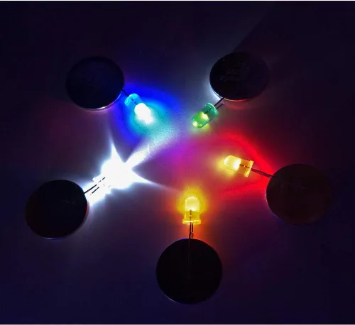 Vista 5 de Kit surtido de diodos emisores de luz LED de 500 piezas de 0.197 in para circuito de PCB de bricolaje Bajo voltaje, diodo difuso, para circuito