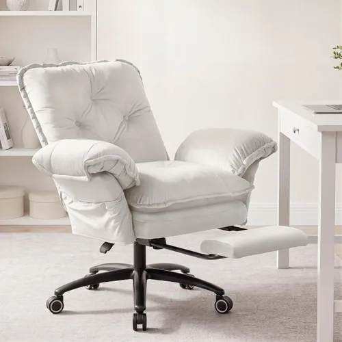 Vista 11 de FiveWillowise Silla cruzada con brazos abatibles, cómoda silla de oficina Terciopelo beige