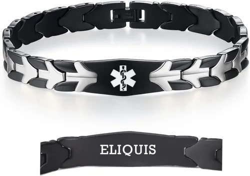 Vista 32 de LinnaLove Pulseras de alerta médica de pez volador para hombres y mujeres, pulseras médicas de acero inoxidable con grabado gratis, 8.5 pulgadas