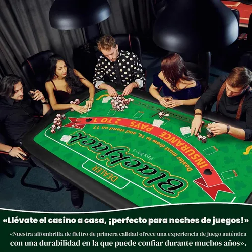 Vista 4 de Tapete de póquer de doble cara de 36”x72” para Blackjack, cubierta de mesa de casino, paño para Texas Hold'em, juego de Blackjack y Texas Hold'em