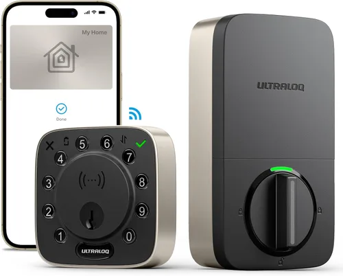 Vista 10 de ULTRALOQ Bolt NFC Smart Lock, toque para desbloquear con llave Apple Home y Android NFC, cerrojo de seguridad WiFi integrado, control remoto