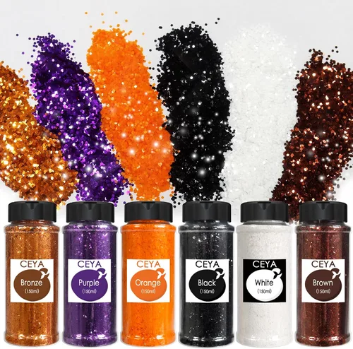 Vista 10 de Ceya Purpurina gruesa a granel de 6 colores surtidos, 4.23 onzas cada tarro para manualidades de purpurina navideña, lentejuelas de uñas