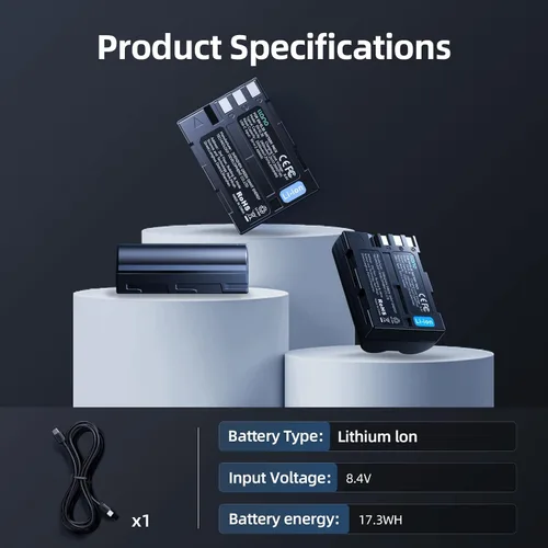 Vista 8 de llano Batería USB-C EN-EL3E de 2400 mAh para cámaras Nikon D700 D70S D80 D90 D200 D70 D50 D100 D300S D300, completamente decodificadas, recargables