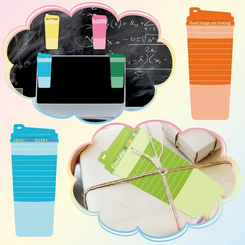 Vista 6 de Kisston 16 juegos de bloc de notas de taza de café con bolígrafo, notas adhesivas de agradecimiento, notas adhesivas motivacionales para regalo