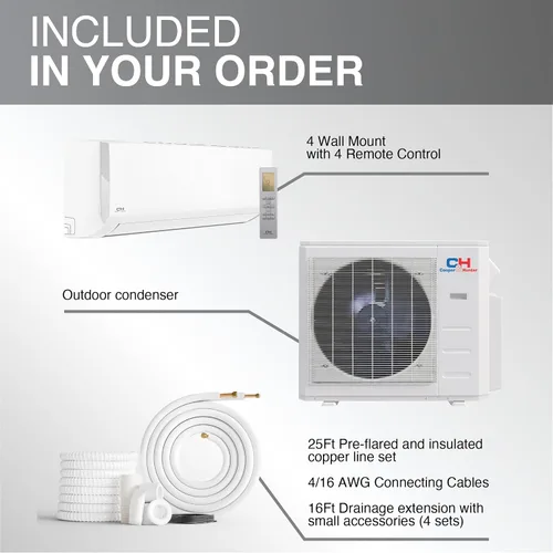 Vista 5 de Cooper & Hunter 36,000 BTU Quad 4 zonas montaje en pared sin conductos Mini Split AC y bomba de calor - Kits inteligentes y kits de instalación