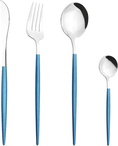 Vista 18 de Juego de cubiertos Cuchillo de cena Postre Tenedor Cuchara Juego de vajilla de acero inoxidable Vajilla de cocina 4 piezas Negro