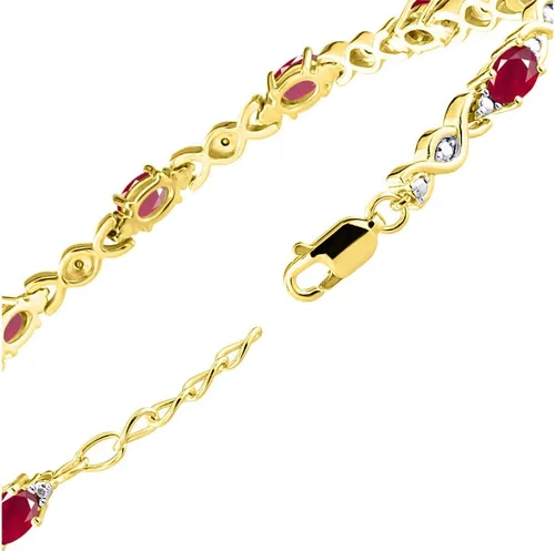 Vista 3 de Impresionante juego de pulseras de tenis XOXO de Ruby & Diamond Hugs & Kisses en plata chapada en oro amarillo, ajustable para adaptarse a muñecas