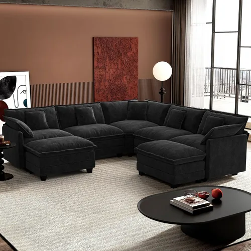 Vista 46 de Ihanherry - Sofá de nube de 3 plazas en L, modular, de asiento profundo, para sala de estar, cómodo cojín de asiento tapizado de doble capa, tela