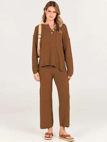 Vista 7 de ANRABESS Conjunto de 2 piezas para mujer, conjunto de suéter holgado holgado de punto de gran tamaño, conjunto de ropa de descanso a juego de moda