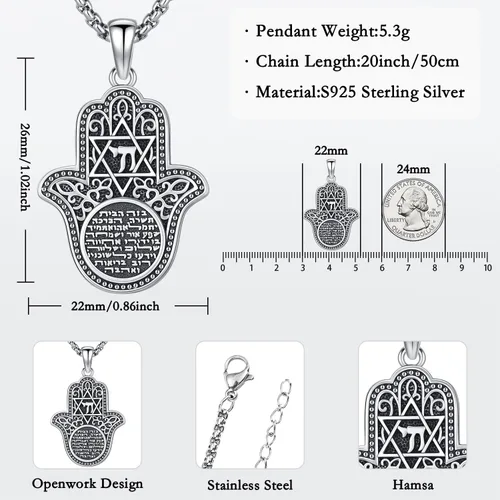 Vista 97 de Aniu Joyería de plata de ley 925 Hamsa de Fátima para mujer con circonita cúbica, viene con caja de regalo negra