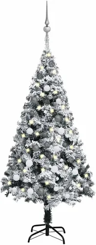 Vista 10 de 6.5ft Flocked Artificial Christmas Tree with LED Lights and Decorations, Realistic PVC Branches, Adjustable Steel Stand for Indoor Holiday Decor