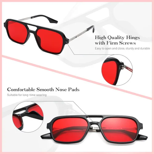 Vista 5 de COASION Lentes de sol planos estilo aviador vintage de los años 70 para mujeres y hombres, diseño cuadrado de metal con protección UV400