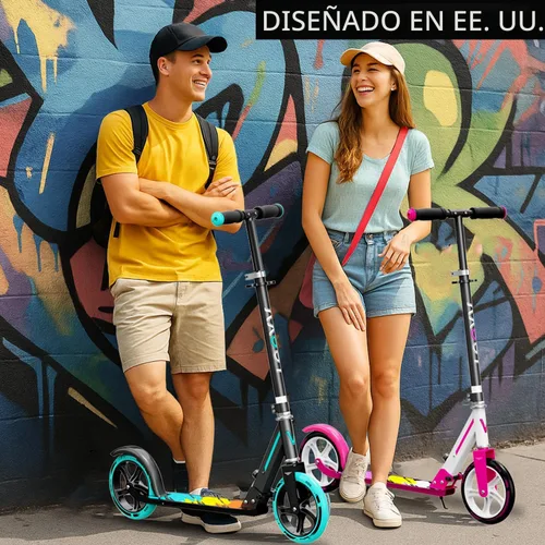 Vista 7 de Scooter para niños de 6 a 12 años y adultos Altura ajustable, plegable, marco de aluminio ligero Soporta hasta 220 libras Paseo suave