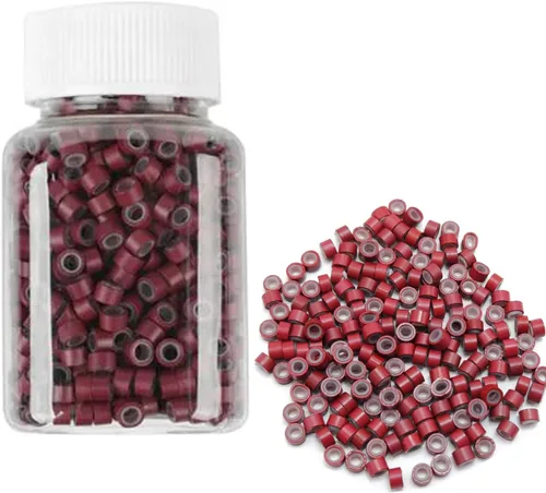 Vista 5 de 500 anillos de silicona con microeslabones de 0.197 in para extensiones de cabello, herramientas de microenlaces de aluminio para extensiones