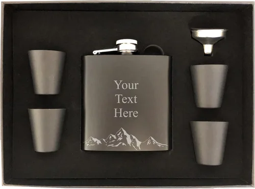 Vista 3 de Matraz grabado personalizado con texto personalizado, botella de acero de 6 onzas, regalos de cumpleaños, regalos de Navidad (juego de caja pequeña)
