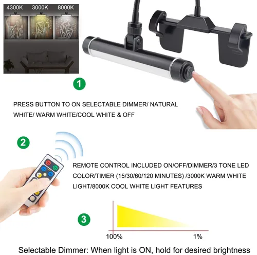 Vista 2 de LUXSWAY - Iluminación LED inalámbrica para marcos de fotos, iluminación recargable para exhibición de arte, clip para cuadros, luces para sobre