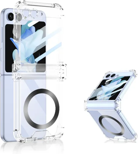 Vista 10 de Funda magnética integrada con protector de pantalla para Samsung Galaxy Z Flip 5 4, compatible con MagSafe, protección de bisagra completa, funda