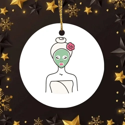 Vista 6 de Adornos de Navidad personalizados Spa Facial Mujer Adorno de cerámica Decoración del hogar Adornos colgantes Fiesta de Navidad Festival Tradicional