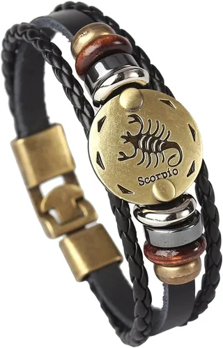 Vista 7 de Hamoery Pulsera de cuero de aleación punk para Constellation trenzada pulsera pulsera brazalete