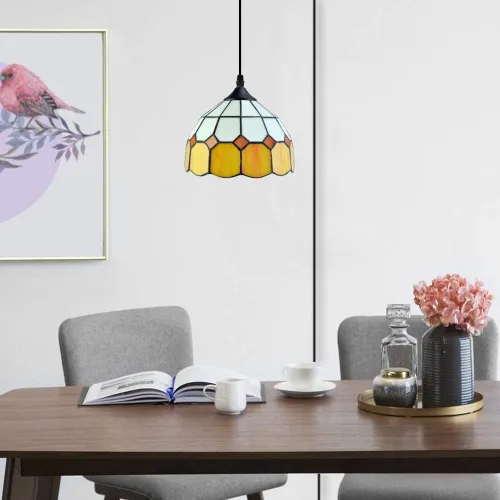 Vista 6 de Lámpara colgante Tiffany - Lámpara colgante regulable mini con enchufe, lámpara de techo estilo swag clásica perfecta para comedor, recámara