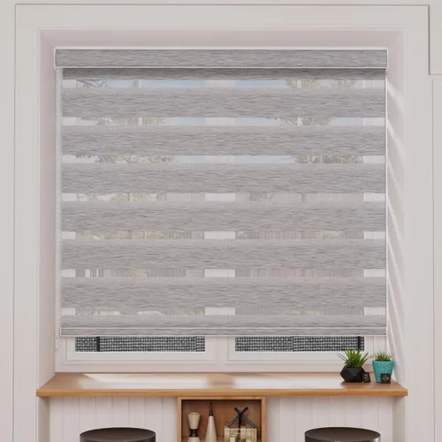 Vista 63 de MYshade Persianas enrollables de cebra opacas (85 %) con cordón para ventanas interiores, persianas de doble capa beige para dormitorio, baño, sala