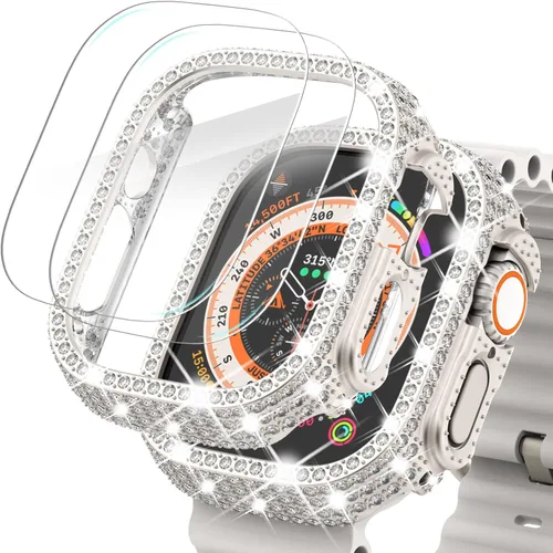 Vista 32 de Surace - Carcasa de 1.49 pulgadas compatible con Apple Watch con protector de pantalla, caja protectora general con diseño de diamantes brillantes