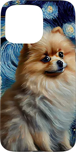 Vista 28 de iPhone 16 Starry Night Famous Painting Style Pomeranian Case