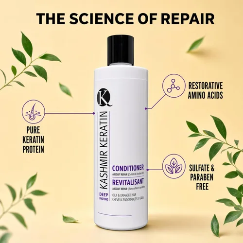 Vista 5 de Kashmir Keratin Acondicionador profundo para cabello graso y dañado sin sulfatos y parabenos (8 onzas líquidas)