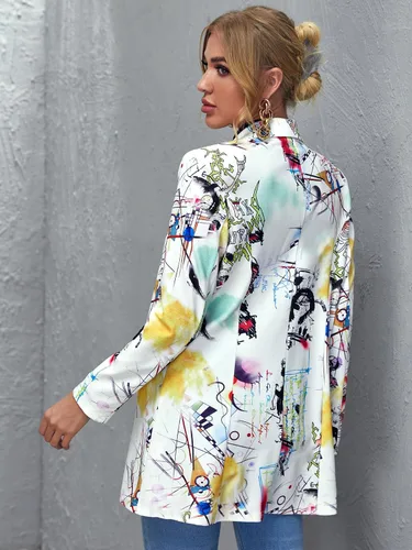 Vista 2 de Floerns Chaquetas de traje de trabajo casual de manga larga con gráficos coloridos para mujer
