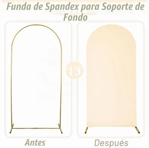 Vista 4 de Juego de 3 fundas de elastano ajustables para arco de boda, color beige, cubierta de fondo para arco de Chiara, parte superior redonda, para boda
