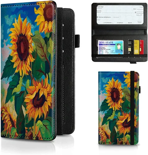 Vista 32 de Funda para chequera para hombres y mujeres, cartera de cuero RFID con ranuras para tarjetas de crédito, soporte de cheques duplicados personales