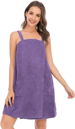 Vista 116 de Veseacky Toalla de baño para mujer con bolsillo, bata de spa ajustable y diadema facial