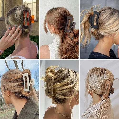 Vista 7 de Sisiaipu Pinzas de pelo grandes de 4 pulgadas, 6 piezas de garra grande para cabello grueso, pinzas cuadradas para el cabello para mujeres, pinzas