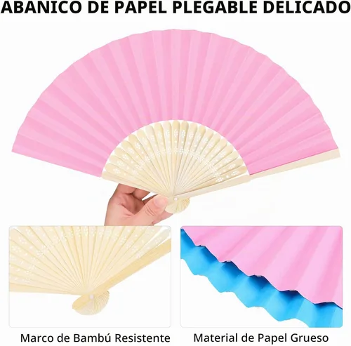 Vista 3 de Aneco Abanicos plegables de papel de mano con bambúes para regalo de boda, fiesta, hogar, bricolaje, multicolor