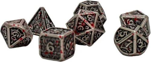 Vista 8 de Juego de dados de metal con escamas de dragón en color negro con caja de exhibición, perfecto para juegos, equilibrio adecuado y distribución