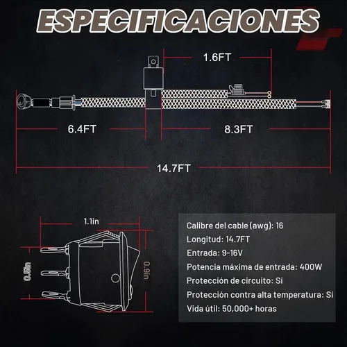 Vista 2 de OFFROADTOWN - Arnés de cableado, kit de arnés de cableado de 1 cable resistente para luces antiniebla, barra de luz de trabajo LED, vainas LED de 12